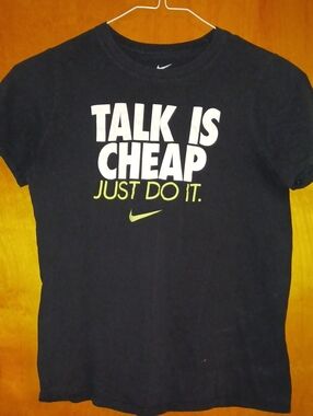 Nike Black Tee with White Slogan and Neon Accent